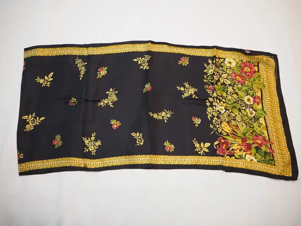 Smithsonian Institution Silk Scarf Black Gold Floral Museum 32x14in Wearable Art